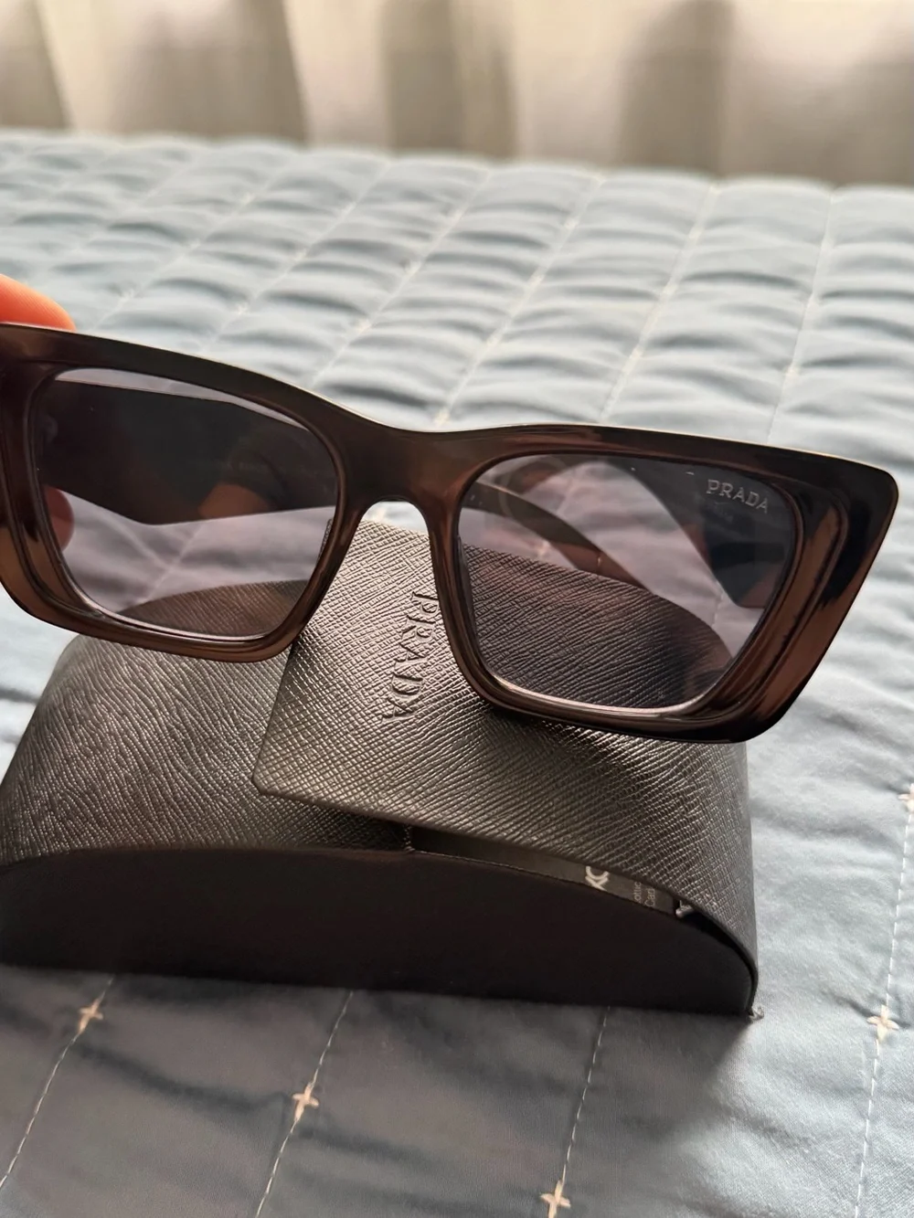 Prada Brown Rectangular Women's Sunglasses